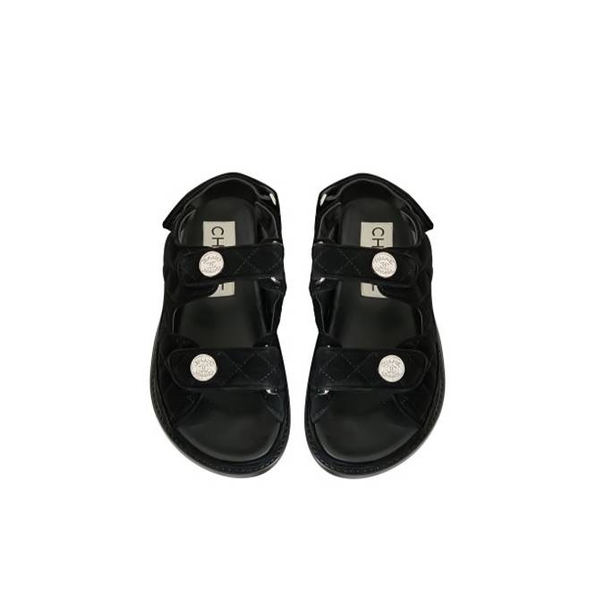 Ch*el velcro sandals for women 2022 summer flat soled shoes black